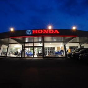 Photograph of Honda showroom at night